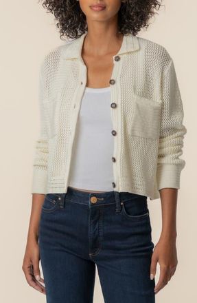 Kut from the Kloth Elena Button Front Pointelle Cardigan in Cream at Nordstrom, Size X-Large