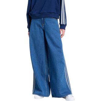 adidas Originals Firebird 3-Stripes Wide Leg Jeans in Medium Vintage Denim at Nordstrom, Size 36