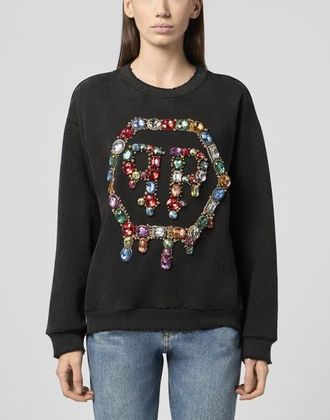 Philipp Plein Open Back Sweatshirt Hexagon Stones Women in Black at Nordstrom, Size X-Small