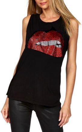 Lauren Moshi Peyton High Neck Tank - Crystal Biting Lip Tee in Black at Nordstrom, Size X-Small