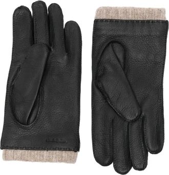 Paul Smith ribbed-trim leather gloves - Black