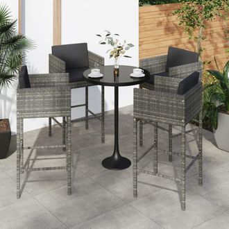 vidaXL Taburetes De Cocina Con Cojines 4 Unidades Rat&aacute;n Sint&eacute;tico Gris Vidaxl