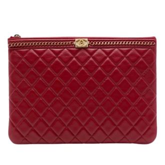Chanel Pre-owned Vintage Quilted Lambskin Clutch - Dames - Pre-owned - Rood - Maat: ONE Size Zijde