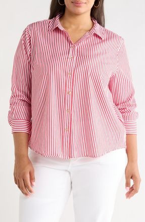 Beach Lunch Lounge Bentley Stripe Cotton Button-Up Shirt in Red Tiger at Nordstrom, Size 1X
