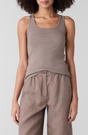 Eileen Fisher Slim Fit Scoop Neck Stretch Cotton Tank in Cocoa at Nordstrom, Size Medium