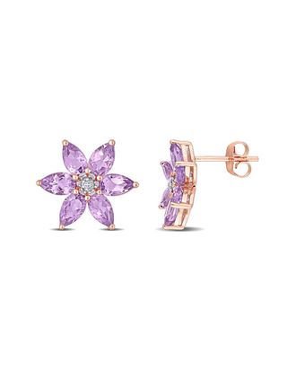 Rina Limor 10K Rose Gold 2.46 Ct. Tw. Diamond & Amethyst Floral Clip-On Studs
