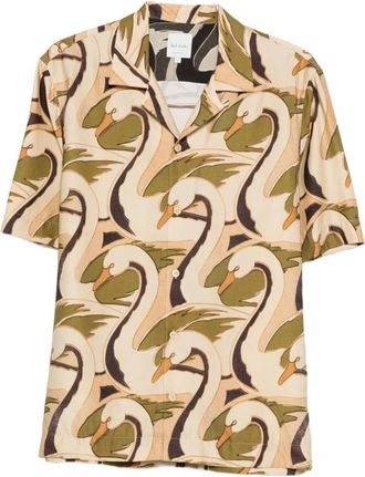 Paul Smith Printed Regular Fit Shirt - Heren - Korte mouwen Overhemden - Geel - M - Overhemden