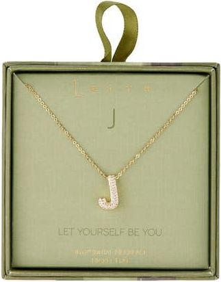Leith Pavé Cubic Zirconia Initial Pendant Necklace in J- Clear- Gold at Nordstrom Rack