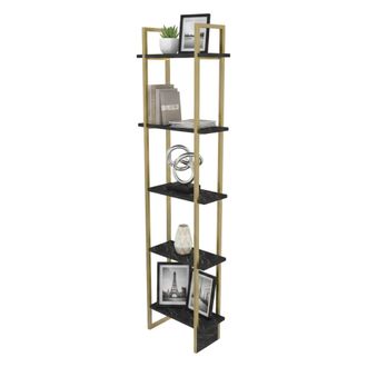 Dmora Dmora - Estante Para Libros Alnair, Estante De Oficina, Porta Libros M&oacute;vil, Biblioteca, 45x22h180 Cm, Negro Y Oro, Con Embalaje Reforzado