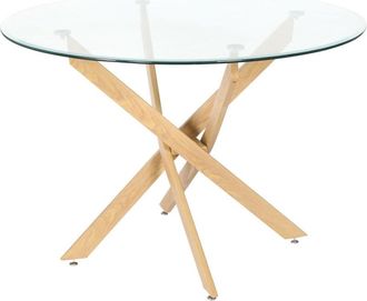 Home Heavenly Mesa comedor redonda ø110 cm de cristal y patas metal roble