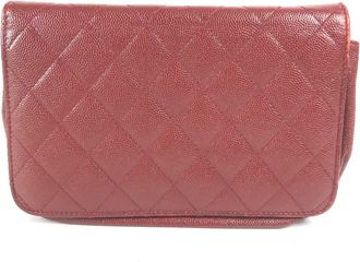Chanel Red Color Grained Calfskin Chain/Shoulder Wallet (Pre-Owned)