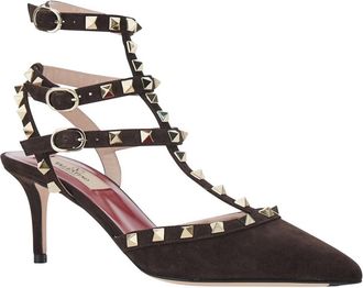 Valentino Garavani Womens Pumps Rockstud Suede Brown