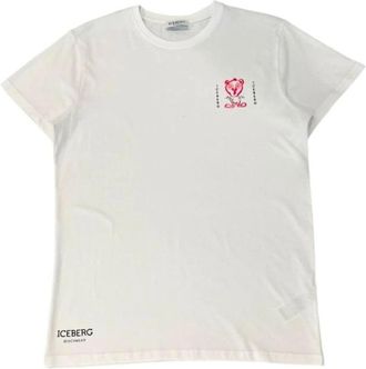Iceberg Tops, Heren, Wit, S, Katoen, T-shirt met logo-print en ronde hals van katoen