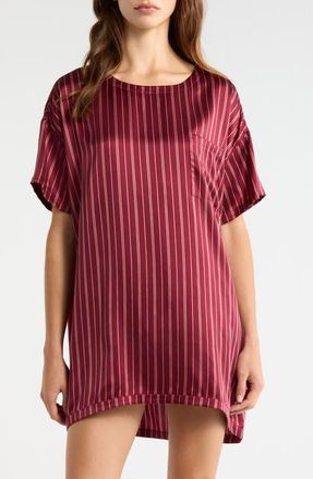 Lunya Oversize Silk Sleepshirt in Currant Veil Stripe at Nordstrom, Size X-Small