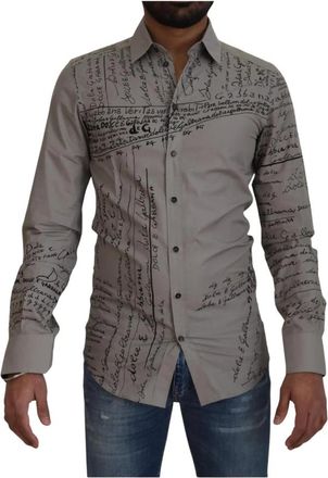 Dolce & Gabbana Graffiti Print Shirt - Heren - Casual Overhemden - Grijs - XS - Katoen - Overhemden