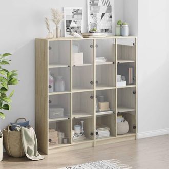 Berkfield Home Modern Bookcase with Doors Sonoma Oak 136x37x142 cm Engineered Wood in Light Tan | Size: 136 x 37 x 142 cm