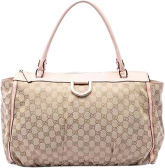 Gucci Pre-owned Canvas Tote Bag - Dames - Pre-owned - Beige - Maat: ONE Size Leer