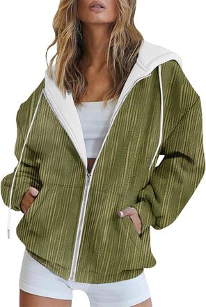 Generic Womans Jackets Zip Up Cardigan Hoodies Long Sleeve Pockets Drawstring Sweatshirts Outdoors Holiday Streetwear Pullovers Feelcozy Classic Comfortable C