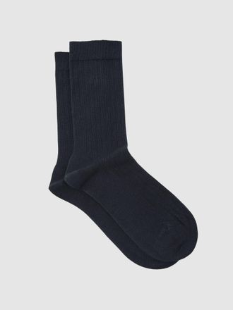 Reiss Navy Cotton Blend Ribbed Loafer Socks, Q16