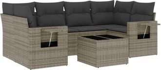 vidaXL Vidaxl - Set De Sof&aacute;s De Jard&iacute;n 7 Piezas Con Cojines Rat&aacute;n Pe Gris