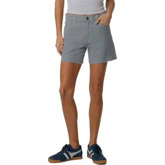 Kut from the Kloth Jane Stripe Raw Hem High Waist Denim Shorts in Navy/Ivory at Nordstrom, Size 16