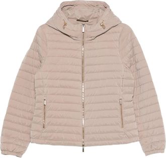 Moorer Neutral Quilted Hooded Jacket With Cropped Fit