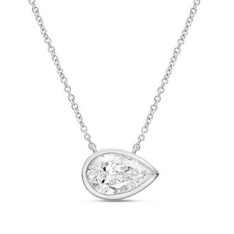 Diana M. Jewels 14kt white gold lab grown east west pear shape bezel pendant weighing 1.00 ct