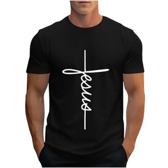 Generic A-038 Black Lounge T Shirts for Mens Fall Summer Short Sleeve Crew Neck Christian Graphic Loose Fit Long Tops T Shirt Man 2024 Clothing Trendy Country