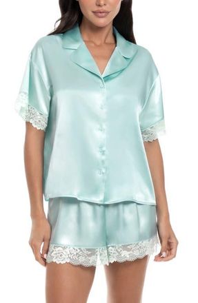 In Bloom by Jonquil Lillie Lace Trim Satin Shorts Pajamas in Pale Turquoise at Nordstrom, Size X-Small