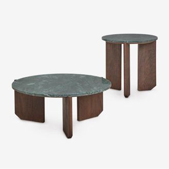 Sklum Sklum - Set di 2 tavolini rotondi in pietra naturale e legno di mango Lavinia