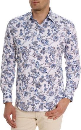 Robert Graham Sea Bloom Floral Stretch Cotton Button-Up Shirt in Blue/White at Nordstrom Rack, Size Xxx-Large