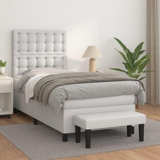 vidaXL Vidaxl - Cama Box Spring Con Colch&oacute;n Cuero Sint&eacute;tico Blanco 100x200 Cm