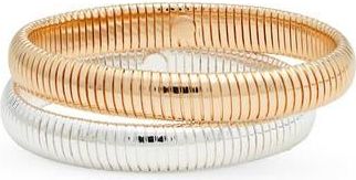 Open Edit Set of 2 Omega Stretch Bracelets in Gold- Silver at Nordstrom Rack