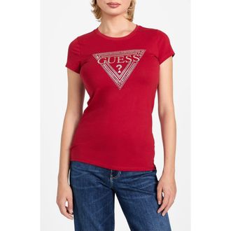 Guess Rhinestone Logo T-Shirt in Red at Nordstrom, Size X-Small
