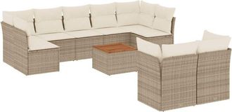 vidaXL Juego De Sof&aacute;s Jard&iacute;n Con Cojines Beige 10 Pzas Rat&aacute;n Sint&eacute;tico Vidaxl