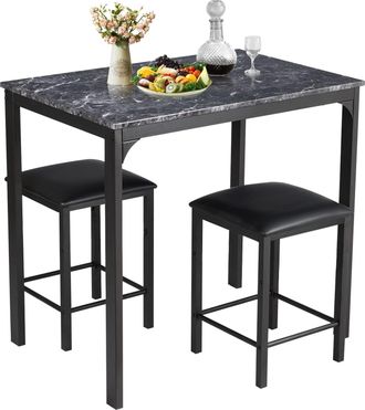 Costway Costway Mesa Y Sillas De Comedor, Conjunto Mesa Y Sillas Cocina, Mesa Rectangular 90 X 60 X 82 Cm, 2 Sillas De Cuero Sint&eacute;tico 35 X 35 X 50 Cm, Mesa C