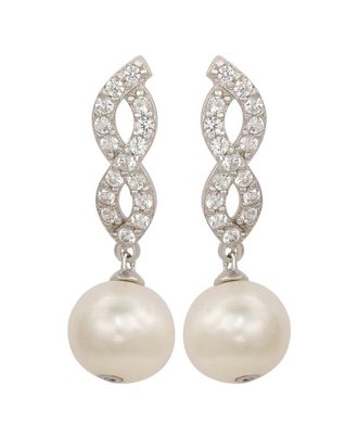 Suzy Levian Silver Created White Sapphire & 8Mm Pearl Infinity Dangle Earring