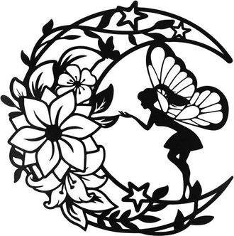 OEM Decoraci&oacute;n De Pared, Metal, Habitaci&oacute;n De Ni&ntilde;as, Flores De Luna, Hadas, Metales, Ni&ntilde;as, Guarder&iacute;a, Jard&iacute;n, Ventana, Negro, Apto Para, 30 X 30 Cm