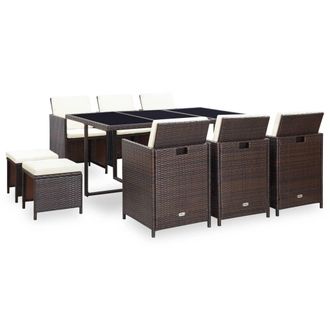 vidaXL Set Comedor De Jard&iacute;n 11 Pzas Y Cojines Rat&aacute;n Sint&eacute;tico Marr&oacute;n Vidaxl