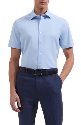 Bugatchi Miles OoohCotton Solid Short Sleeve Button-Up Shirt in Sky at Nordstrom, Size Xxx-Large