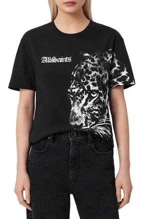 AllSaints Zaya Print Boyfriend T-Shirt in Black at Nordstrom, Size X-Small