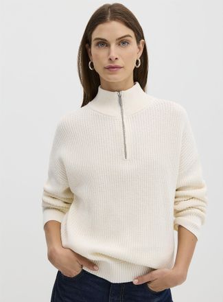 Contemporaine Womens Zippered collar shaker rib sweater