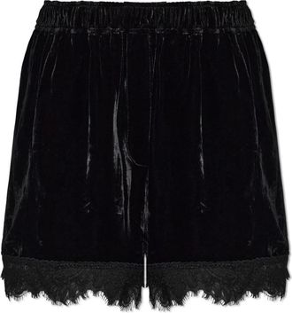 Ganni Fluwelen shorts met kanten bies - Dames - Bermuda - Zwart - S - Korte Broeken