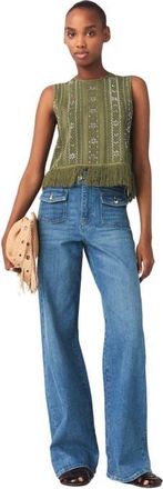 Maje Fringed rhinestone flower top in Khaki at Nordstrom, Size X-Small