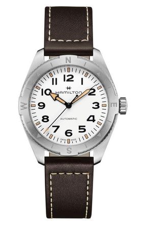 Hamilton Khaki Field Expedition Automatic Leather Strap Watch, 41mm in White at Nordstrom