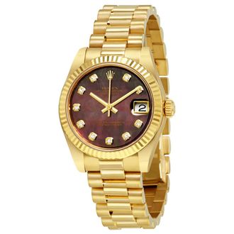Rolex Datejust Black Mother Of Pearl Diamond Dial Ladies 18K Yellow Gold President Watch 178278BKMDP