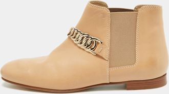 Tod's Tods Beige Leather Chain Detail Ankle Boots