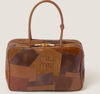 Miu Miu Leather Patchwork Beau Bag, Woman, Cognac