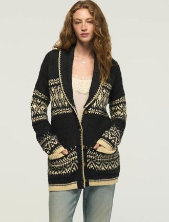 Lucky Brand Womens Shawl Collar Fair Isle Cardigan