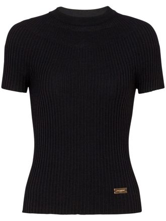 Balmain logo-plaque ribbed knit top - Black